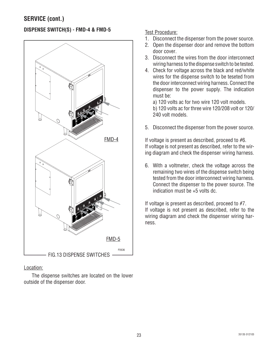 Bunn service manual Dispense Switchs FMD-4 & FMD-5 