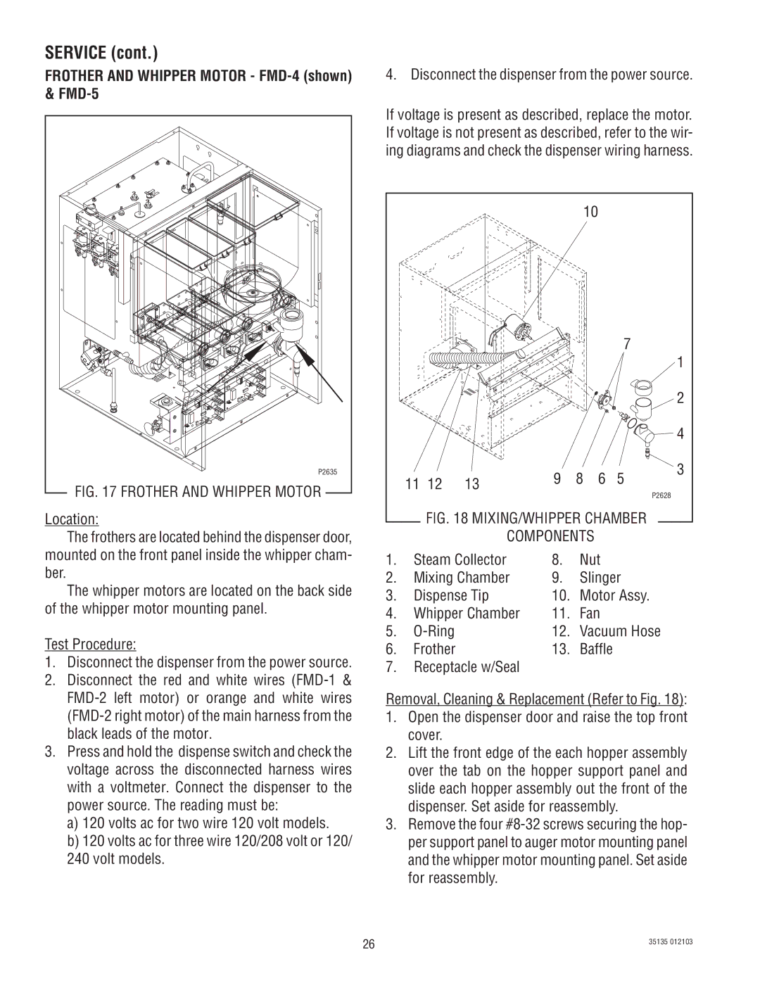 Bunn service manual Frother and Whipper Motor FMD-4 shown & FMD-5, Components 