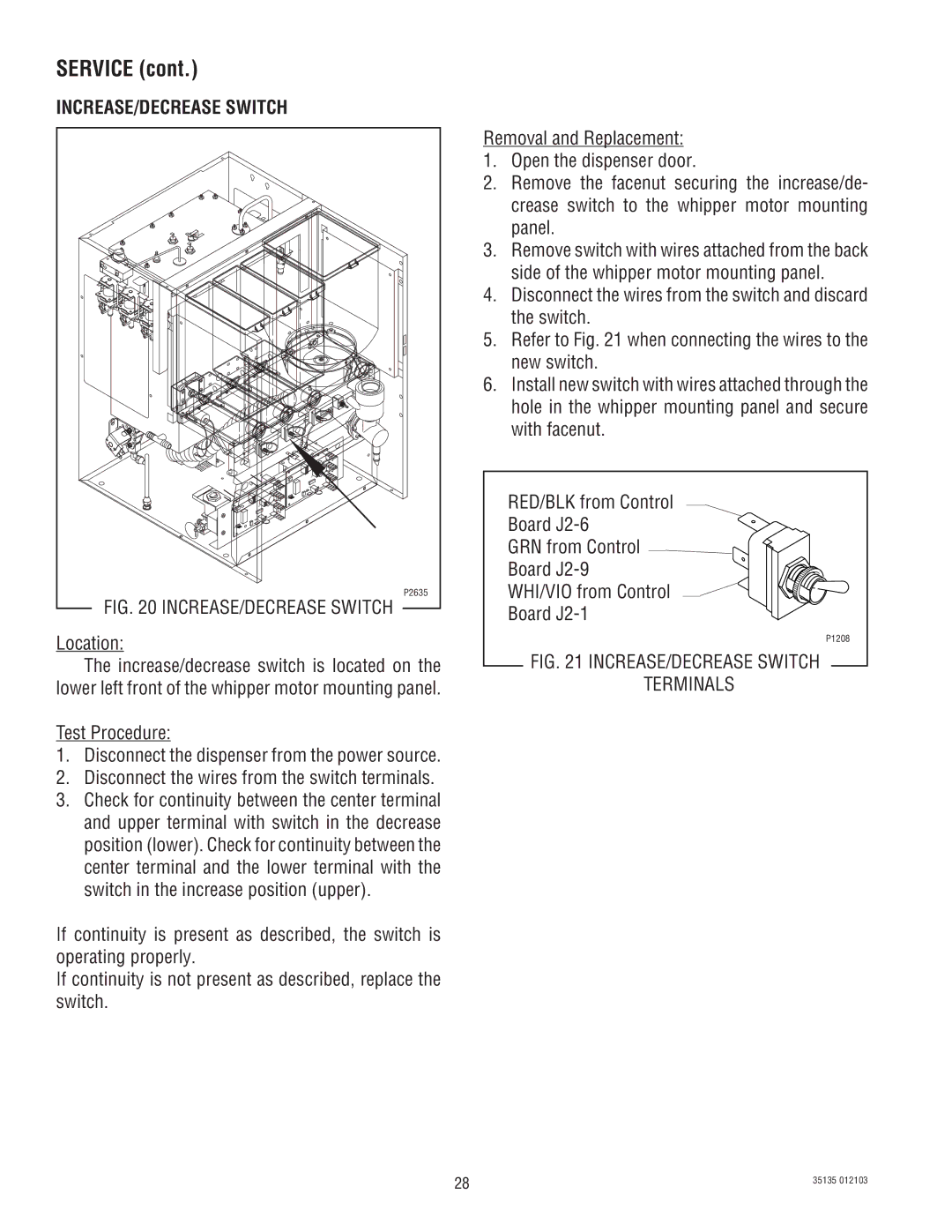 Bunn FMD-5, FMD-4 service manual INCREASE/DECREASE Switch 