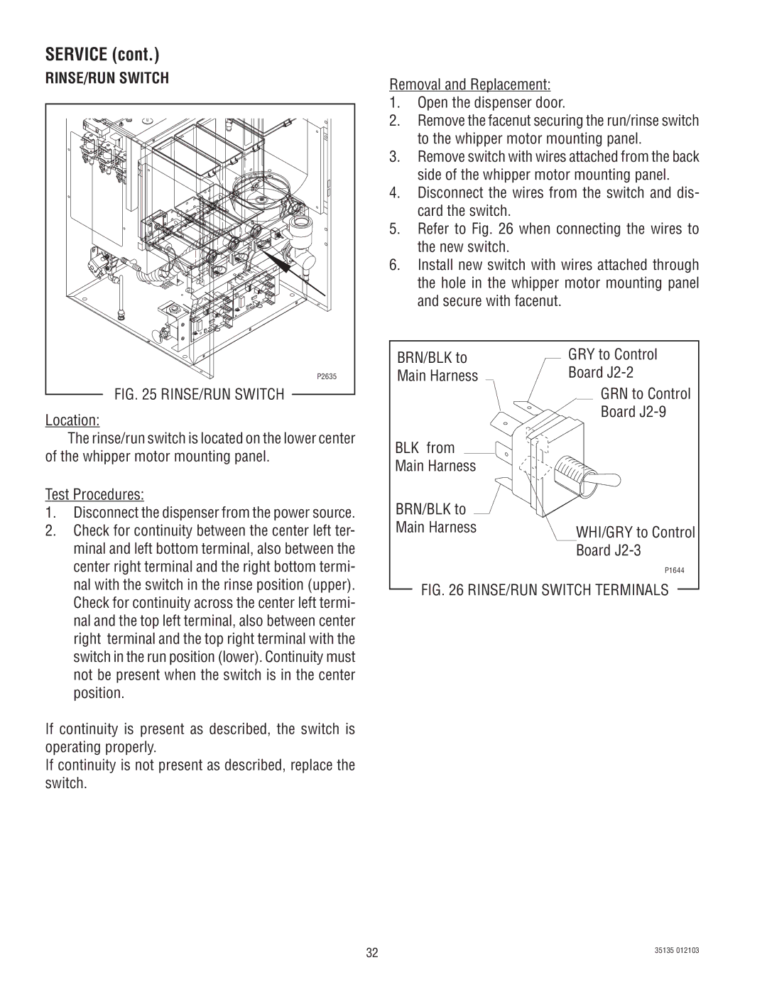 Bunn FMD-5, FMD-4 service manual RINSE/RUN Switch, BLK from Main Harness BRN/BLK to, Board J2-3 