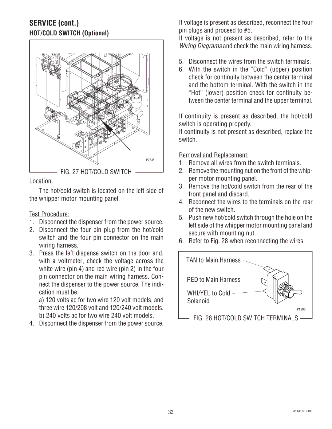 Bunn FMD-4, FMD-5 service manual HOT/COLD Switch Optional 