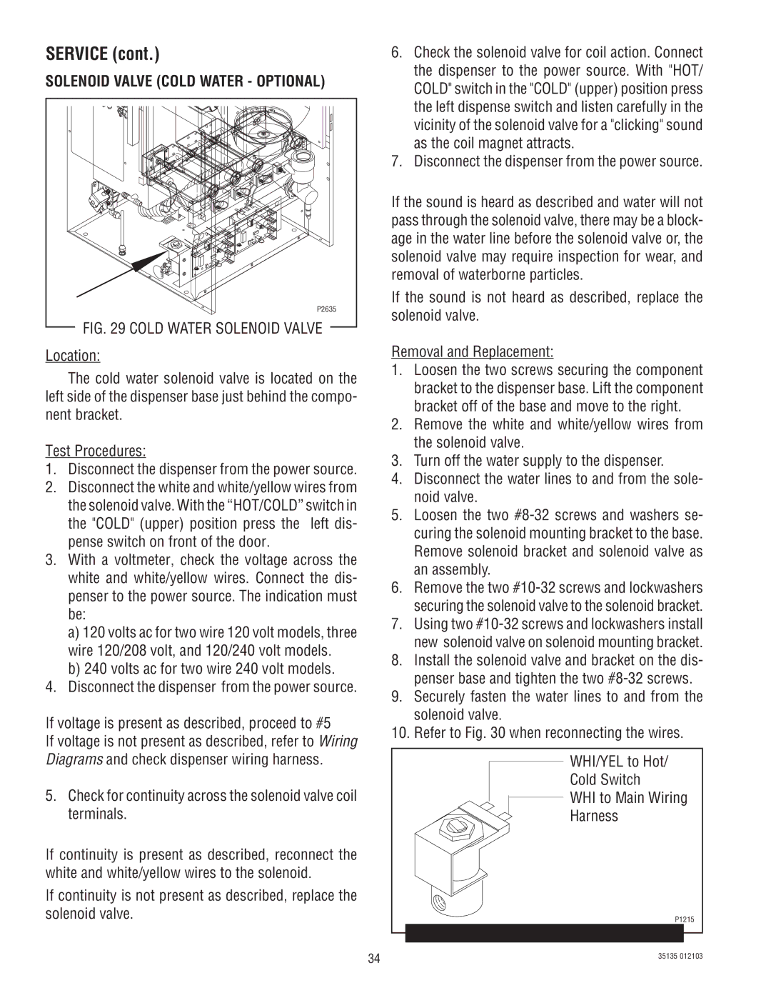 Bunn FMD-5, FMD-4 service manual Solenoid Valve Cold Water Optional, Cold Water Solenoid Valve 