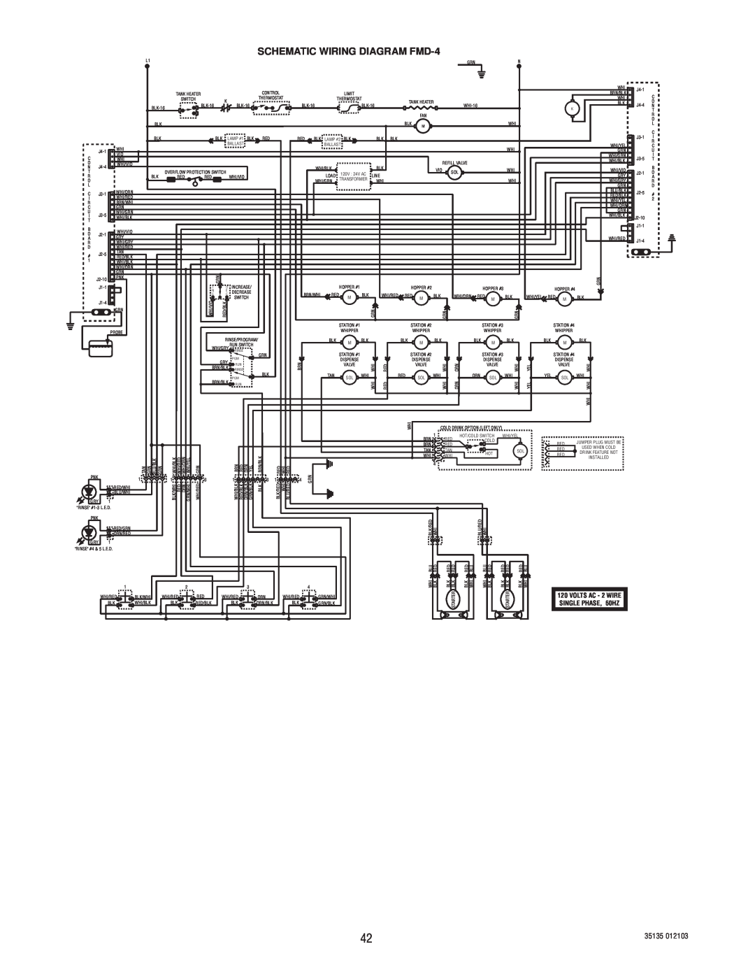 Bunn FMD-5 service manual SCHEMATIC WIRING DIAGRAM FMD-4, VOLTS AC - 2 WIRE SINGLE PHASE, 60HZ 