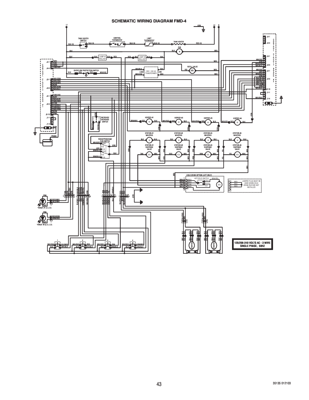 Bunn FMD-5 service manual SCHEMATIC WIRING DIAGRAM FMD-4, 120/208-240VOLTS AC - 3 WIRE SINGLE PHASE, 60HZ 