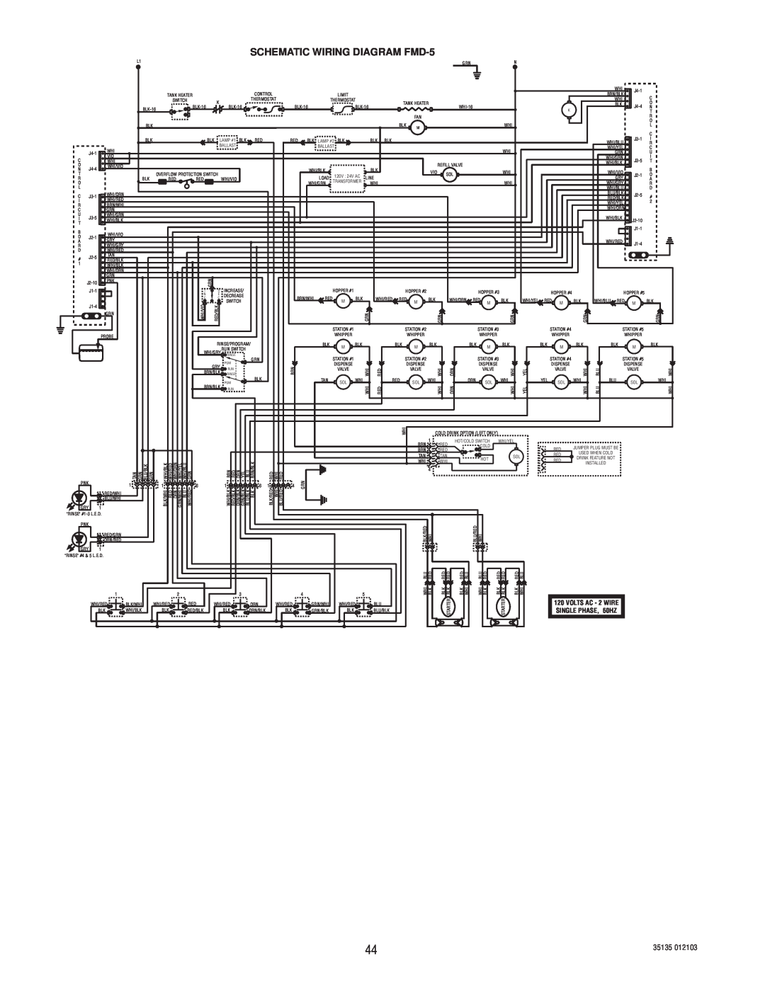 Bunn FMD-4 service manual SCHEMATIC WIRING DIAGRAM FMD-5, SINGLE PHASE, 60HZ, VOLTS AC - 2 WIRE 