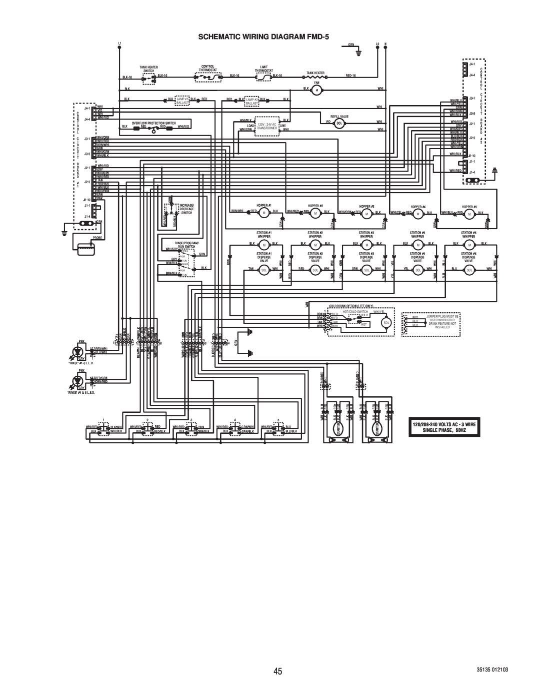 Bunn FMD-4 service manual SCHEMATIC WIRING DIAGRAM FMD-5, 120/208-240VOLTS AC - 3 WIRE, SINGLE PHASE, 60HZ 