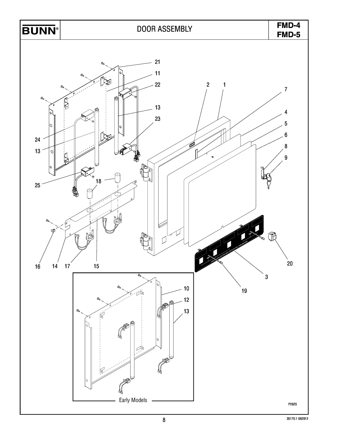 Bunn FMD-5 specifications Door Assembly, FMD-4, P2625, 35170.1 