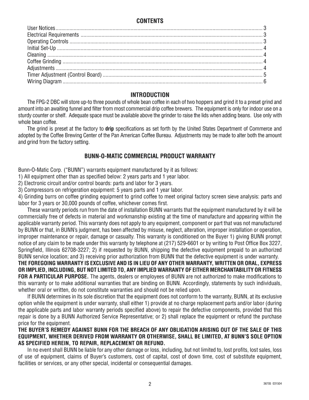 Bunn FPG-2 DBC manual Introduction 