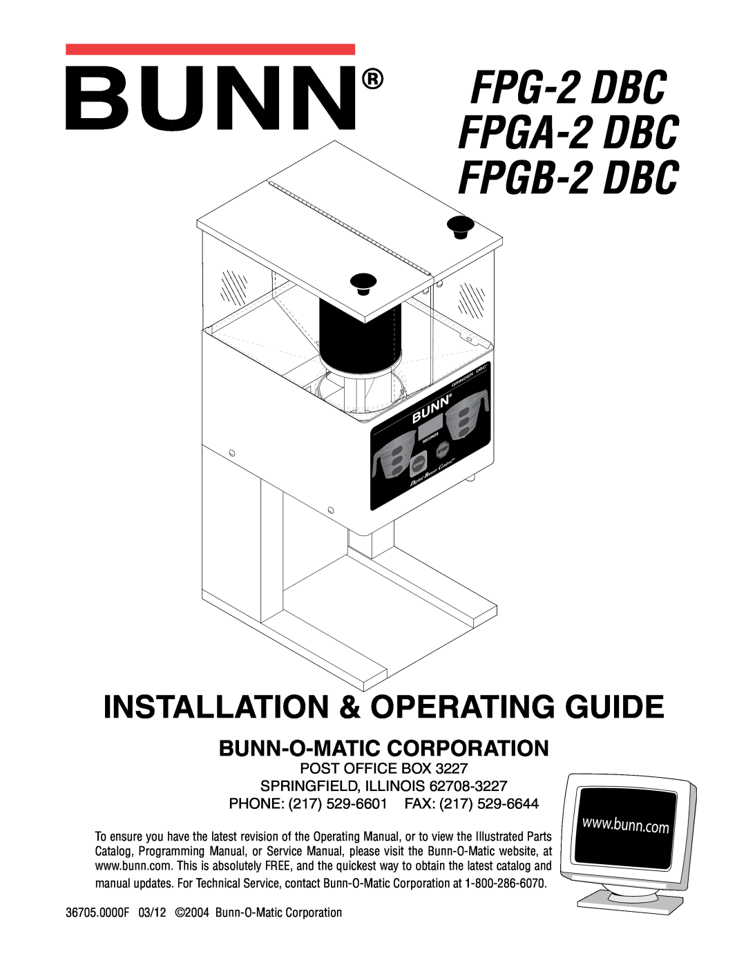 Bunn FPGB-2 DBC service manual FPG-2DBC FPGA-2DBC FPGB-2DBC, Installation & Operating Guide, Bunn-O-Maticcorporation 