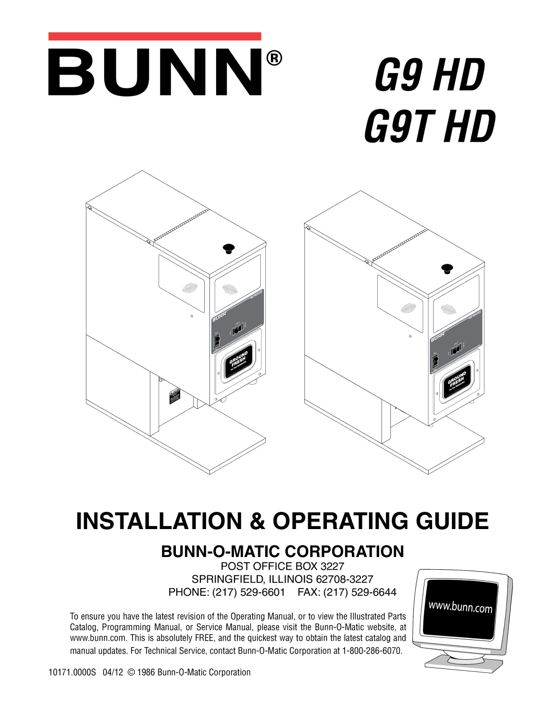 Bunn service manual G9 HD G9T HD, Phone 217 529-6601 FAX 217 