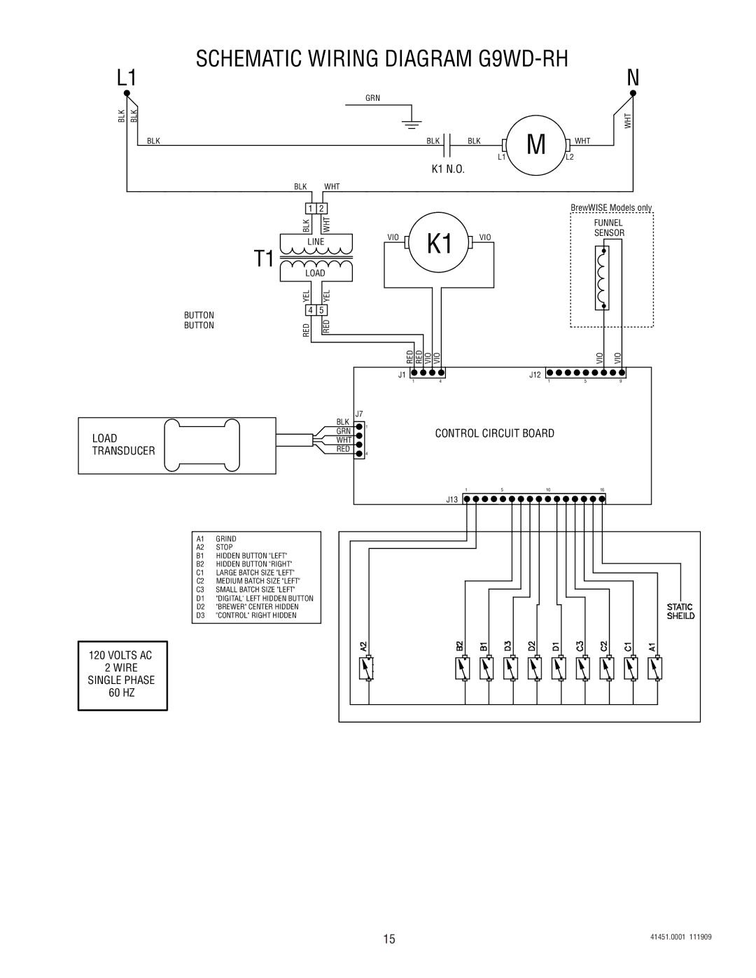 Bunn service manual Schematic Wiring Diagram G9WD-RH 