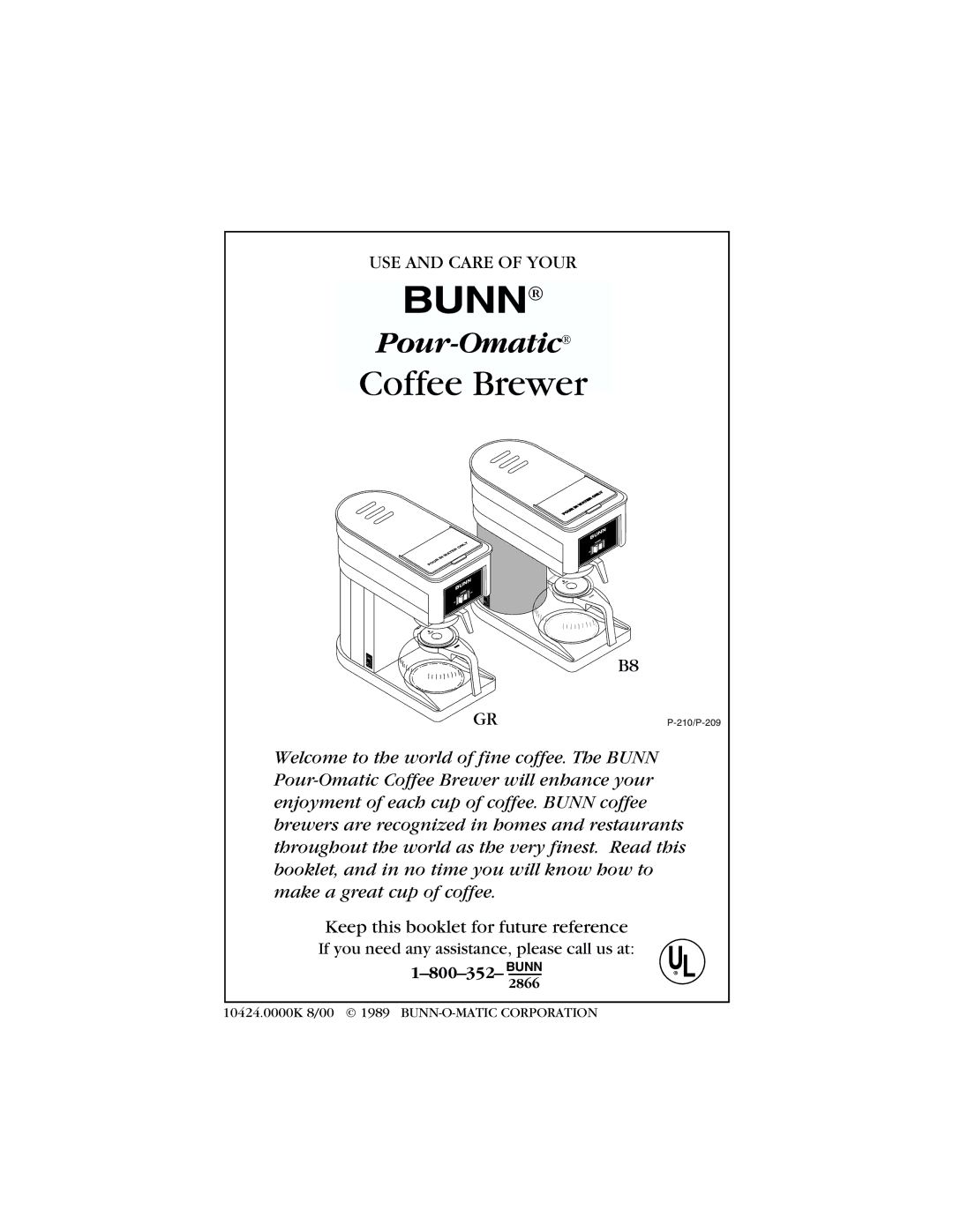 Bunn B8, GR manual Bunn 