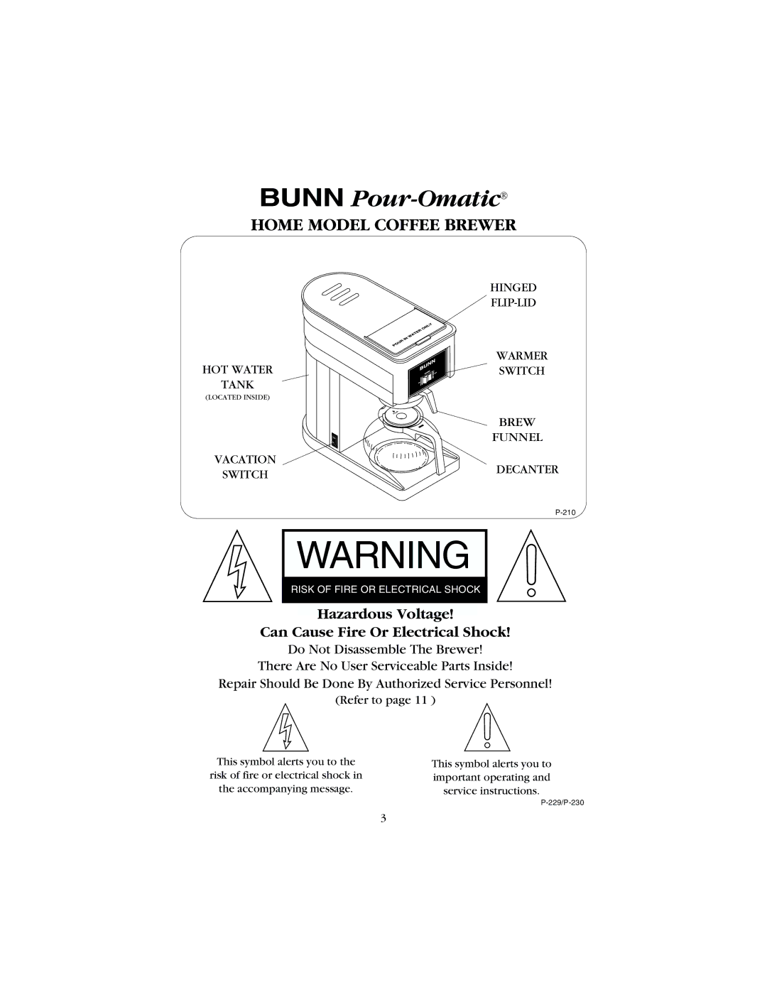 Bunn B8, GR manual Bunn Pour-Omatic, Home Model Coffee Brewer 