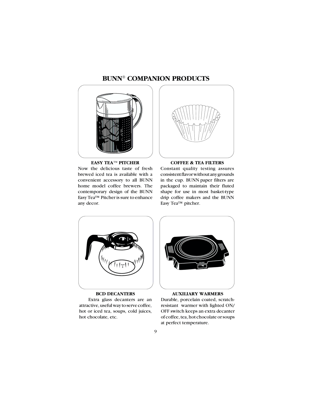 Bunn B8, GR manual Bunn Companion Products, Easy TEA Pitcher 