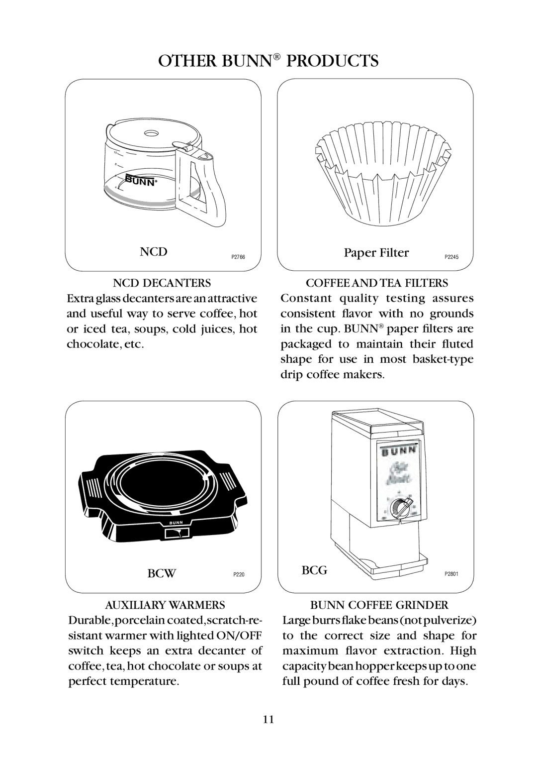 Bunn B10, GR10 manual Other Bunn Products, NCD Decanters 