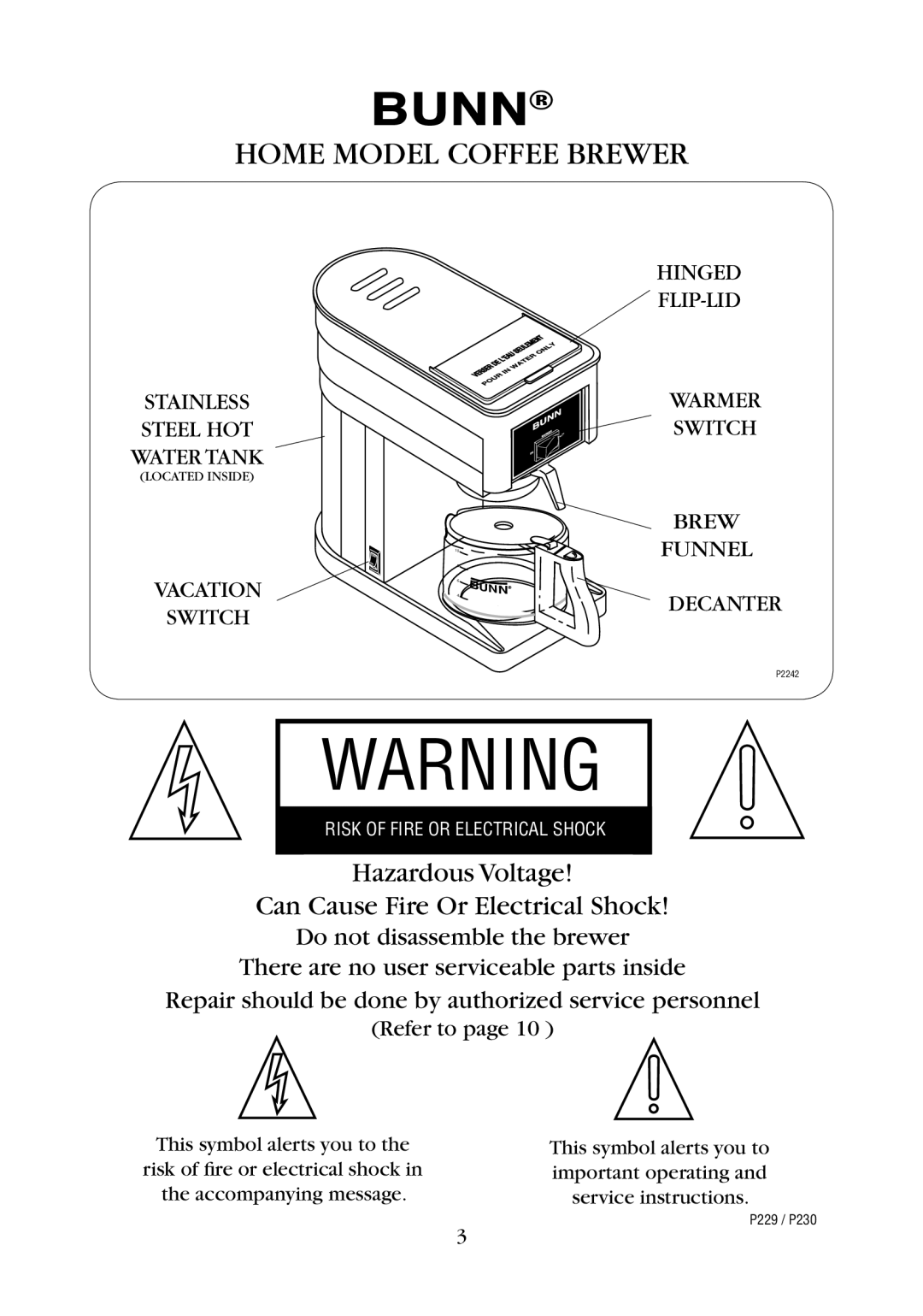 Bunn B10, GR10 manual Home Model Coffee Brewer, Refer to 