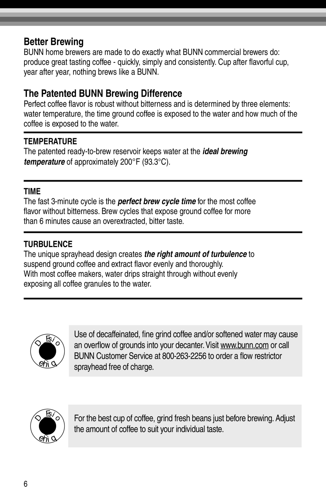 Bunn GRX-B, GRX-W, BX-W, BX-B manual Better Brewing, Patented Bunn Brewing Difference, Temperature, Time, Turbulence 