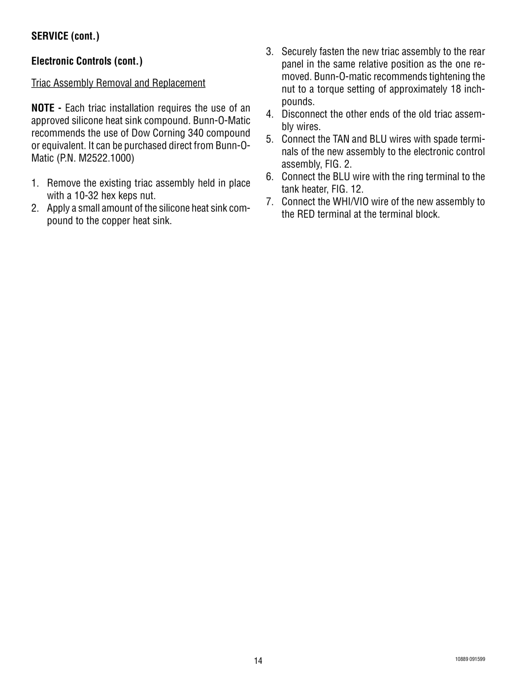 Bunn H10X service manual Service Electronic Controls 