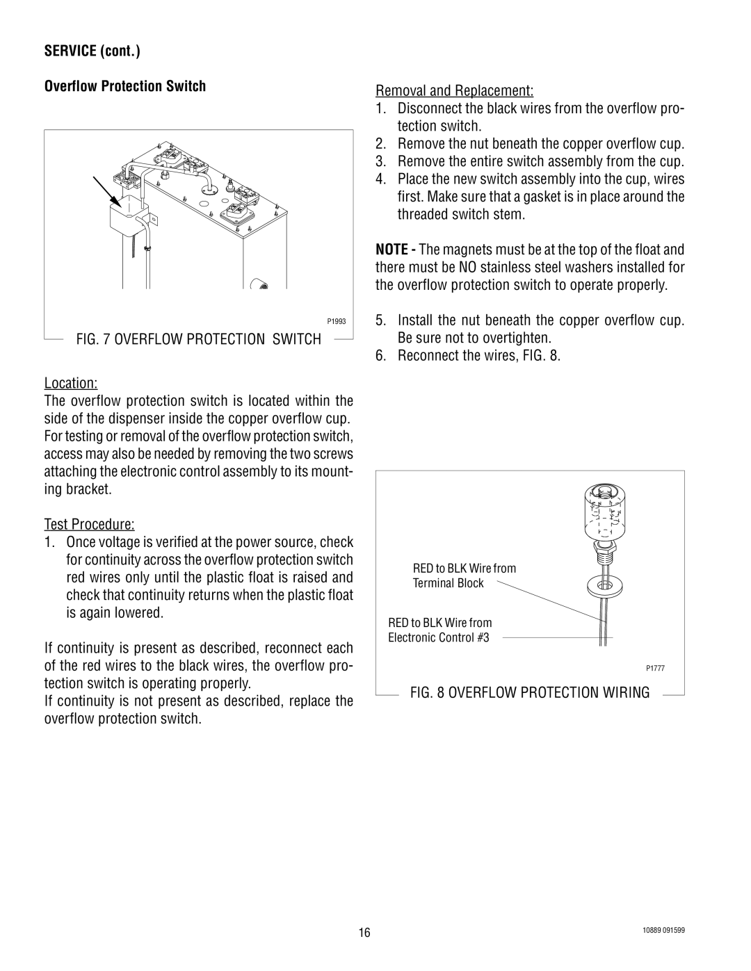 Bunn H10X service manual Service Overflow Protection Switch 