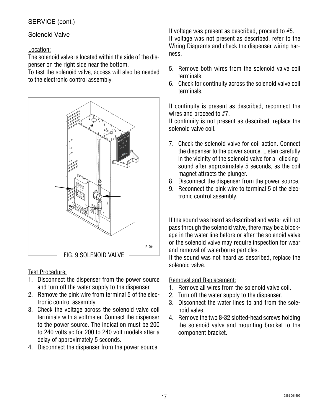 Bunn H10X service manual Service Solenoid Valve, Hot 