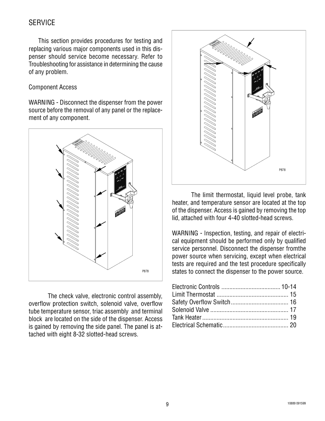 Bunn H10X service manual Service, Component Access 