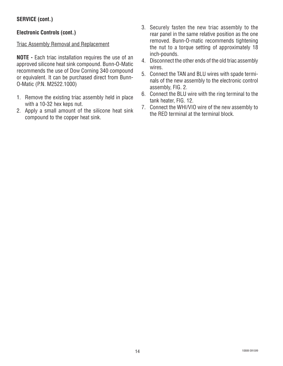 Bunn H10X manual Service Electronic Controls 