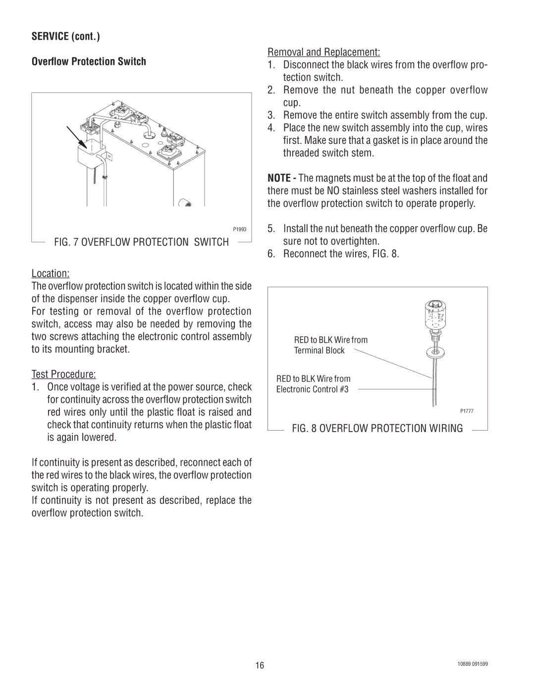 Bunn H10X manual Service Overflow Protection Switch 