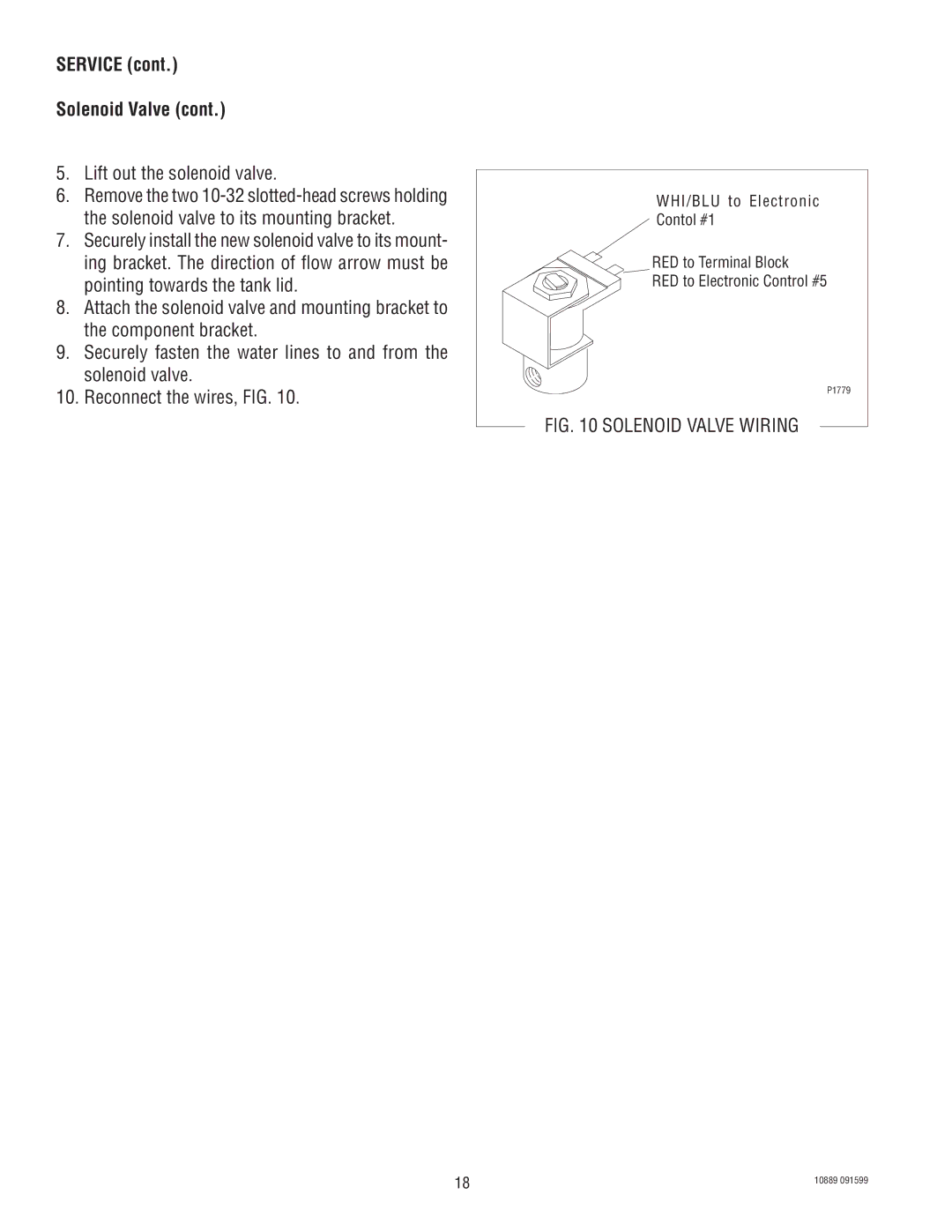 Bunn H10X manual Lift out the solenoid valve, Solenoid Valve Wiring 