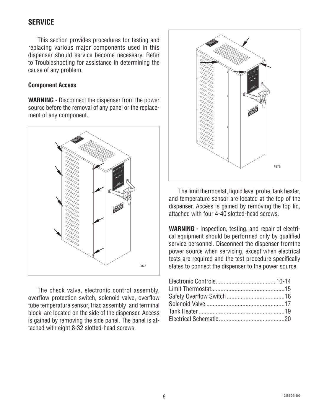 Bunn H10X manual Service, Component Access 