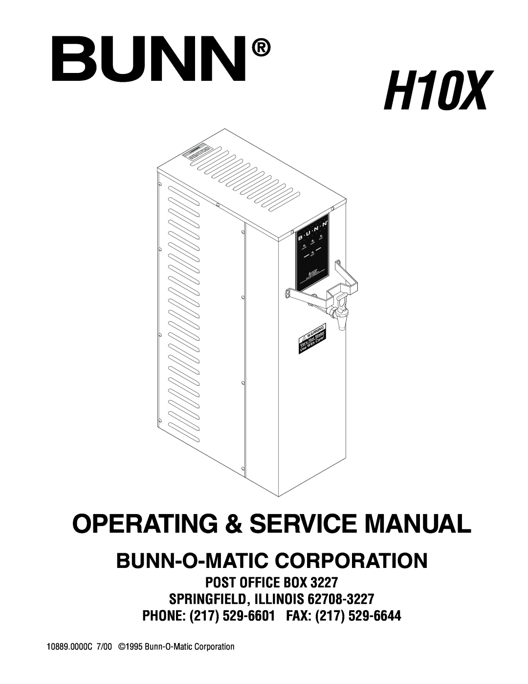 Bunn H10X manual Bunn-O-Matic Corporation, POST OFFICE BOX SPRINGFIELD, ILLINOIS PHONE 217 529-6601 FAX, VeryWith, Care 