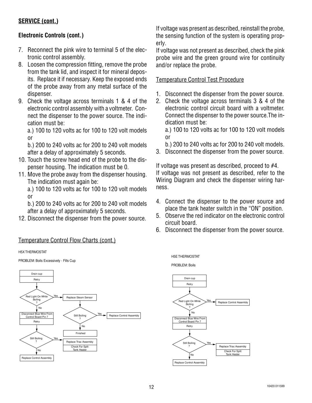 Bunn H5E H5X service manual Problem Boils Excessively Fills Cup 