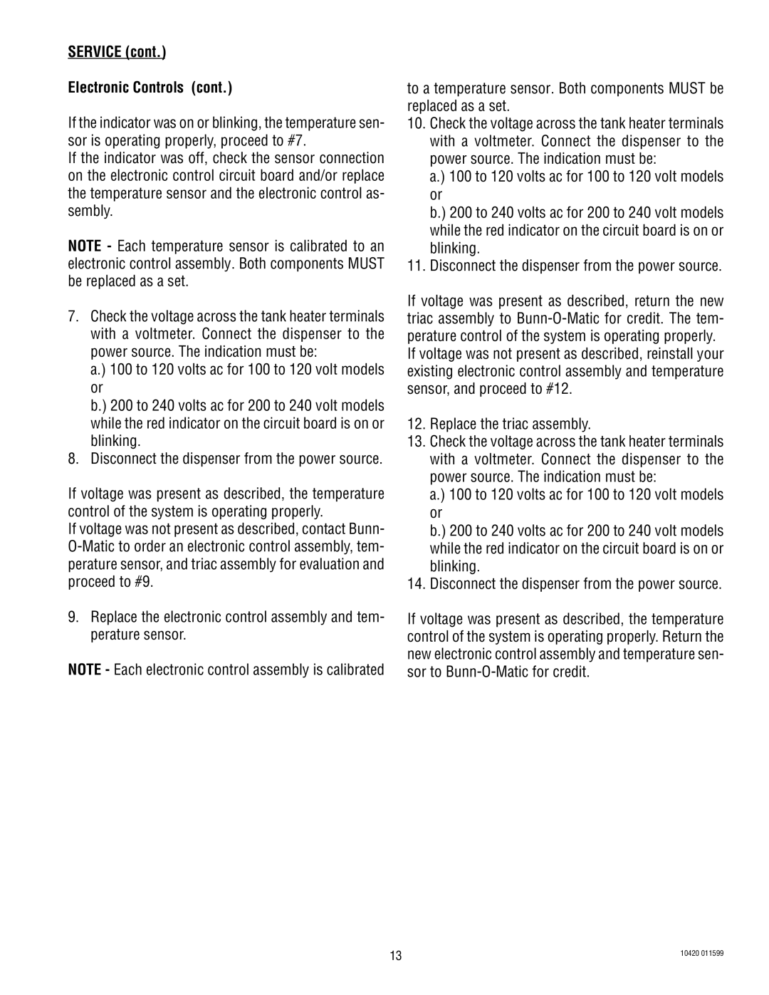 Bunn H5E H5X service manual Service Electronic Controls 