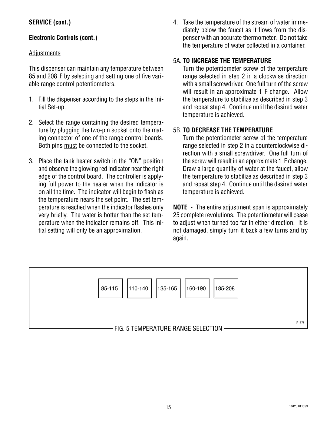 Bunn H5E H5X service manual Adjustments, 5A. to Increase the Temperature 