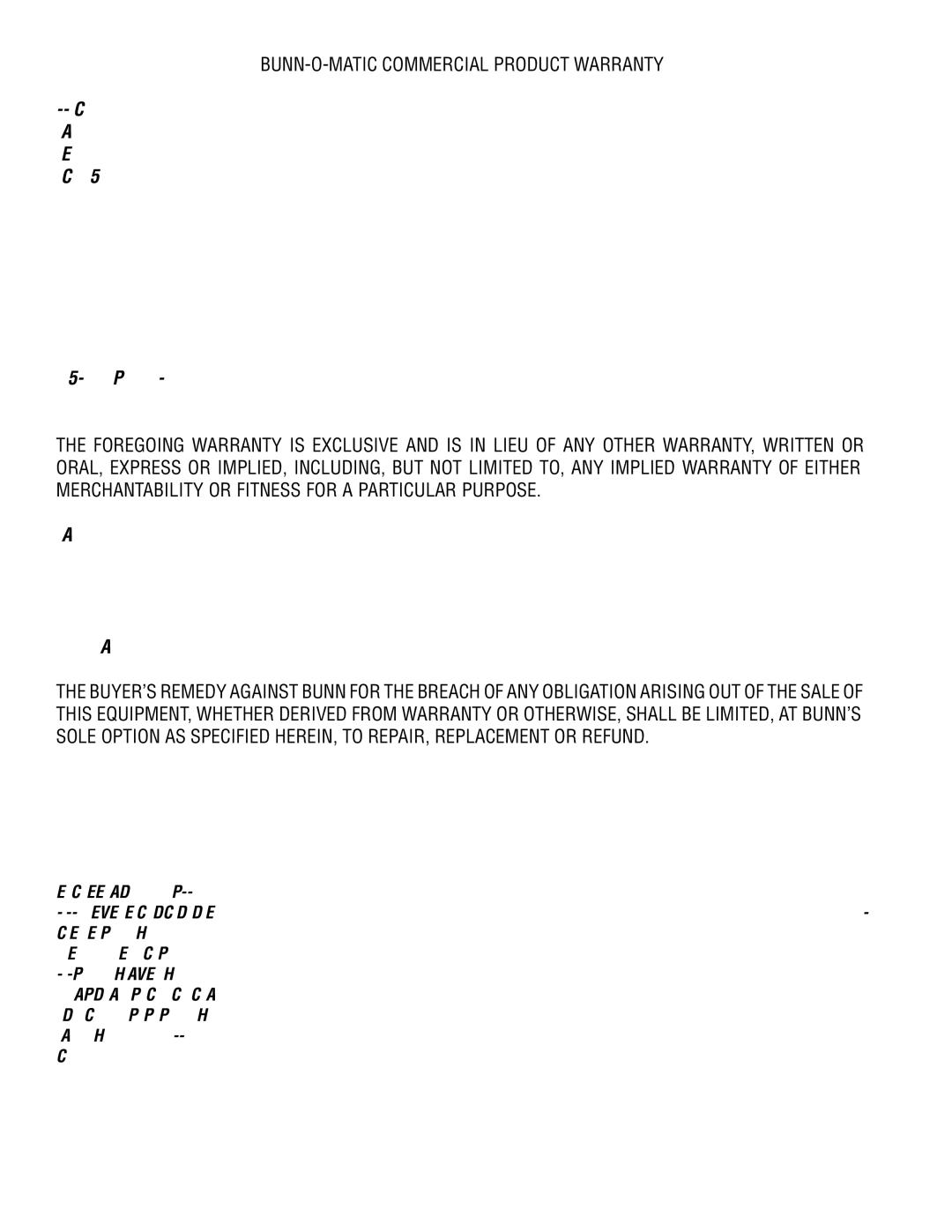 Bunn H5EA PC service manual BUNN-O-MATIC Commercial Product Warranty 