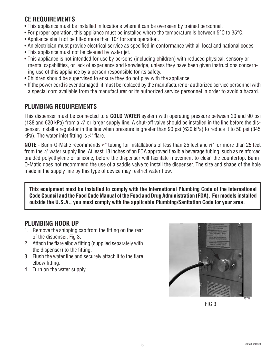 Bunn H5EA PC service manual CE Requirements, Plumbing Requirements, Plumbing Hook UP 