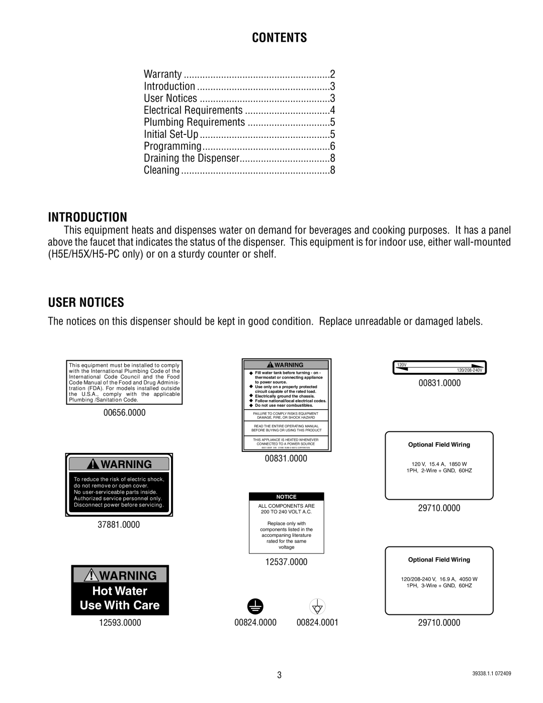 Bunn H5X, H5E, DV PC manual Introduction, User Notices 