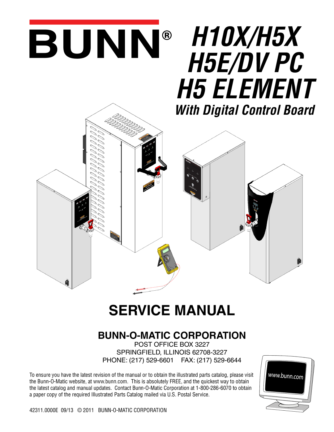 Bunn service manual H10X/H5X H5E/DV PC H5 Element, Phone 217 529-6601 FAX 217 