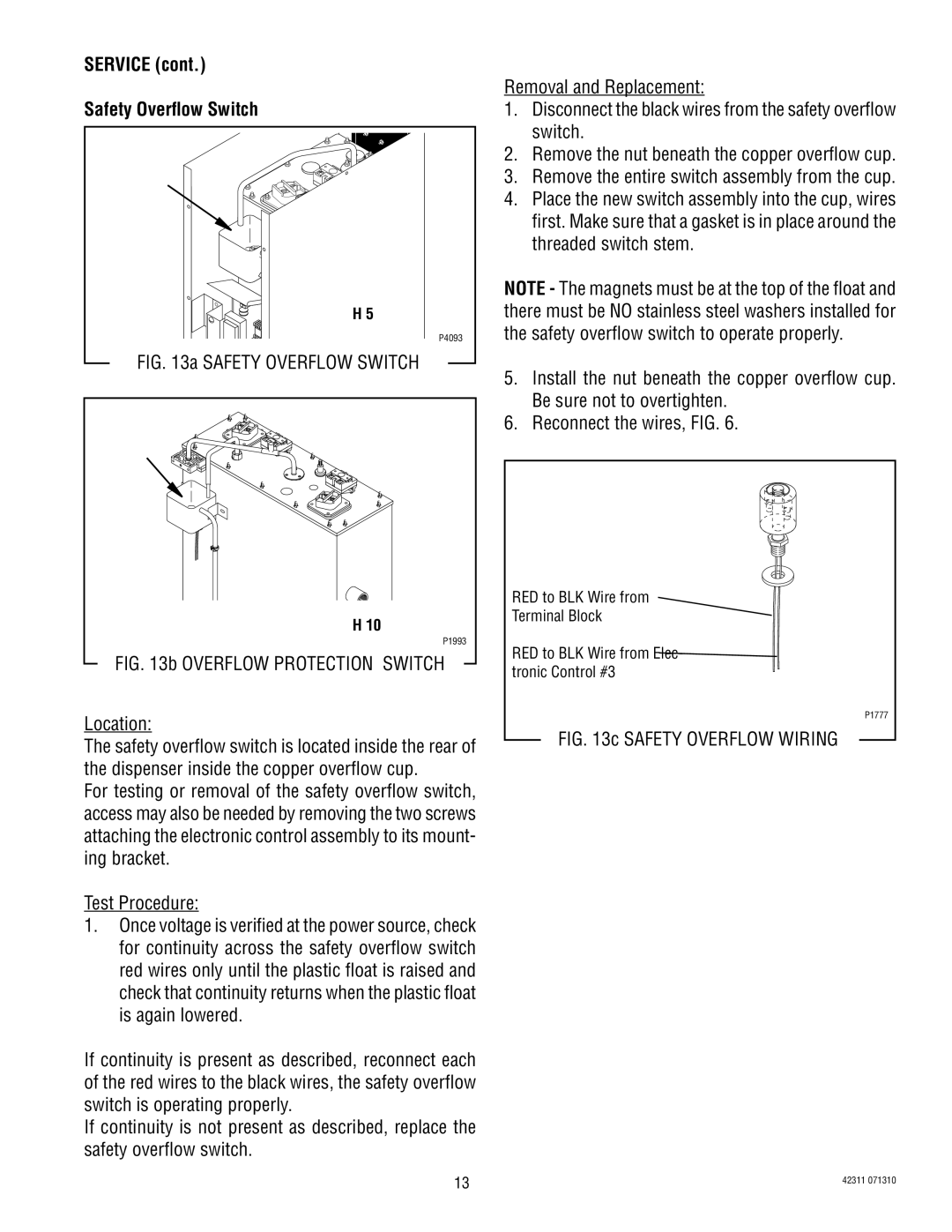 Bunn H5E, H5X, DV service manual Service Safety Overflow Switch, Safety Overflow Wiring 