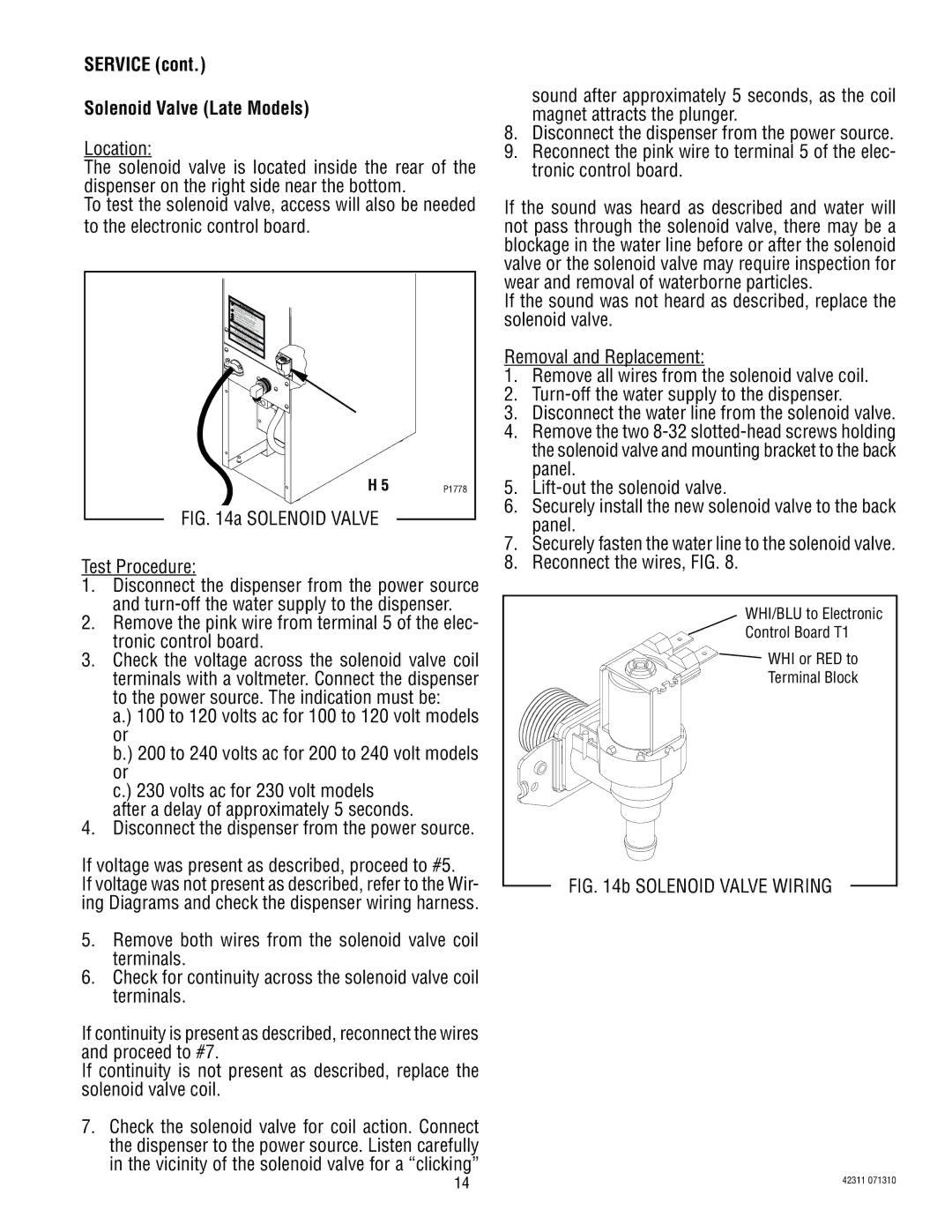 Bunn DV, H5X, H5E service manual Service Solenoid Valve Late Models, If voltage was present as described, proceed to #5 