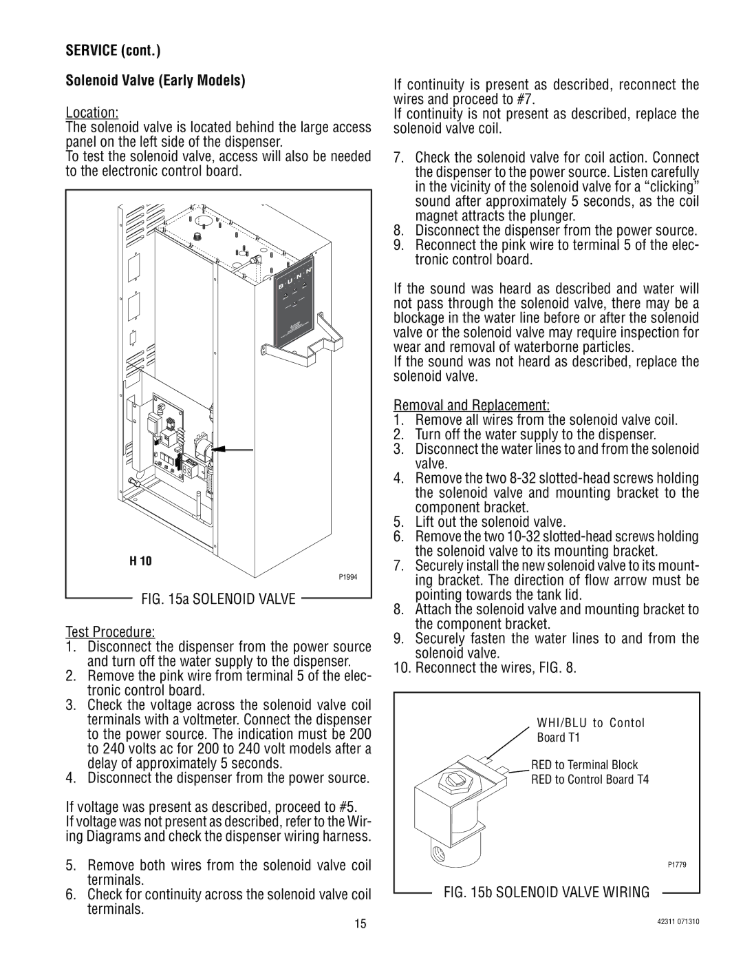 Bunn H5X, H5E, DV service manual Service Solenoid Valve Early Models 