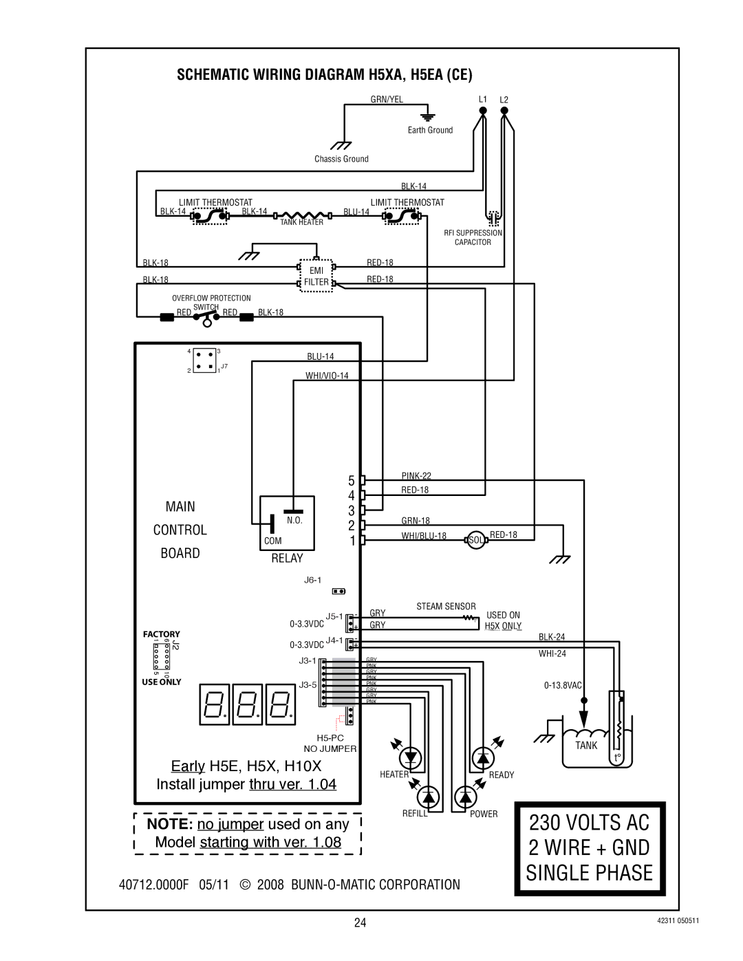 Bunn DV service manual Schematic Wiring Diagram H5XA, H5EA CE, Relay 