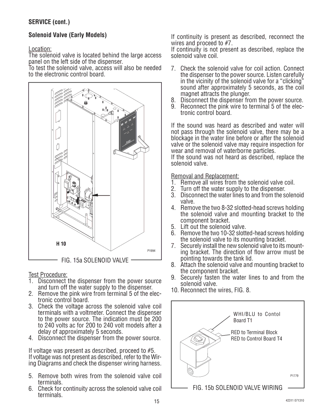 Bunn H5X, H5E, DV manual Service Solenoid Valve Early Models 