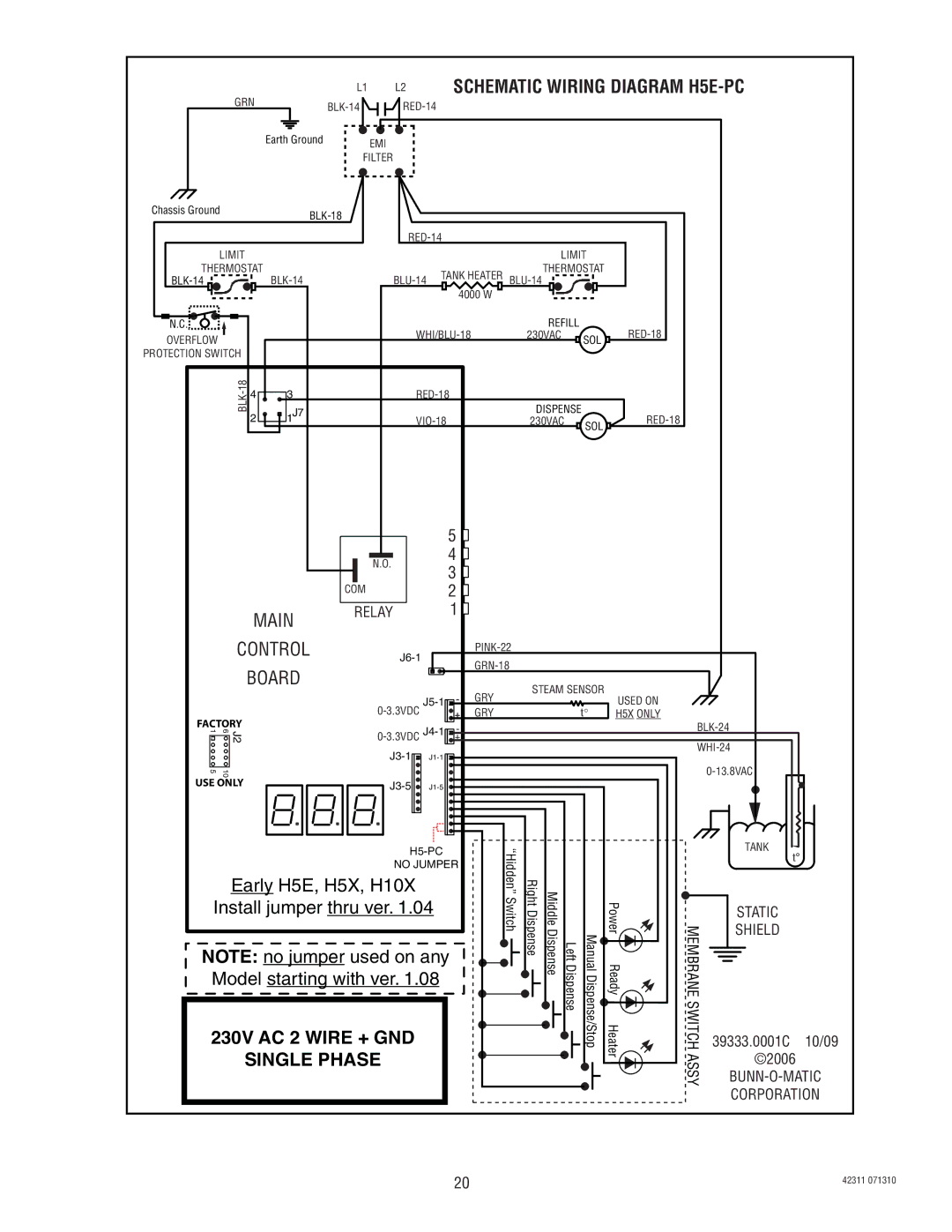 Bunn DV, H5X, H5E manual 230V AC 2 Wire + GND 