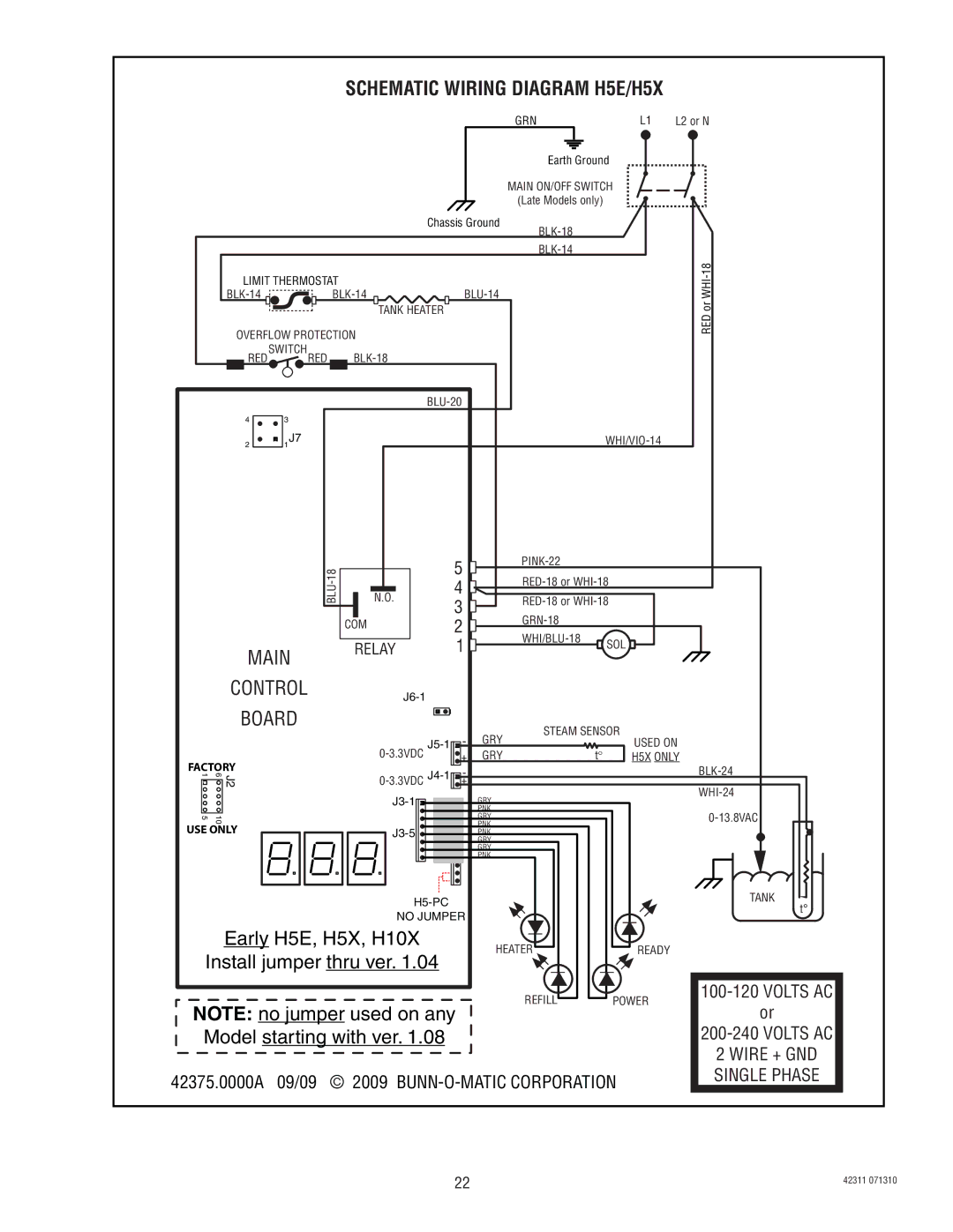 Bunn DV manual Schematic Wiring Diagram H5E/H5X 