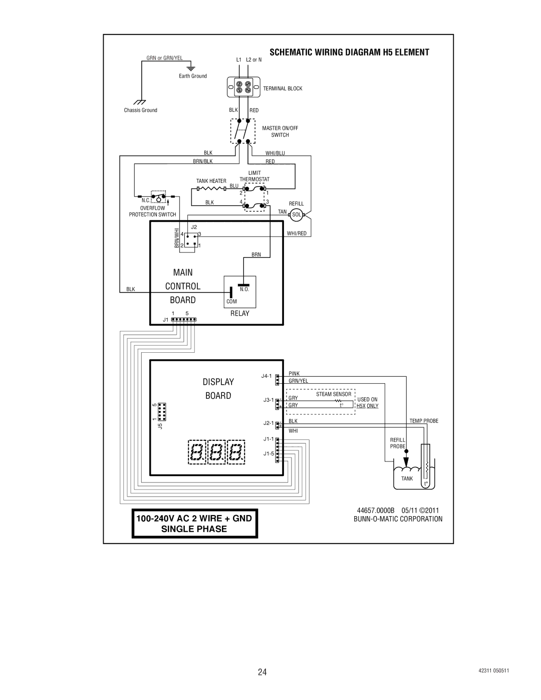 Bunn H5X, H5E, DV manual Single Phase 