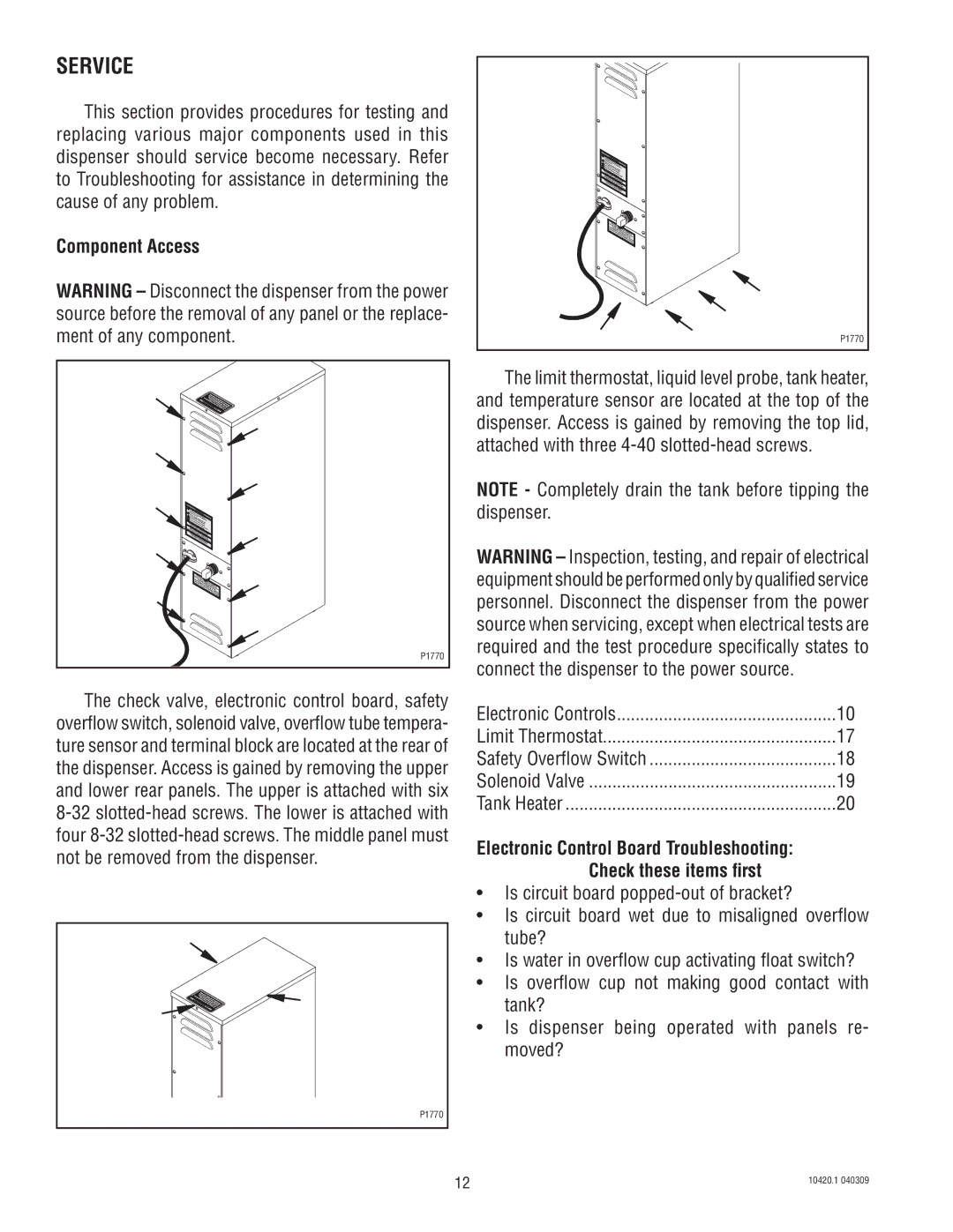 Bunn H5X service manual Service, Component Access 