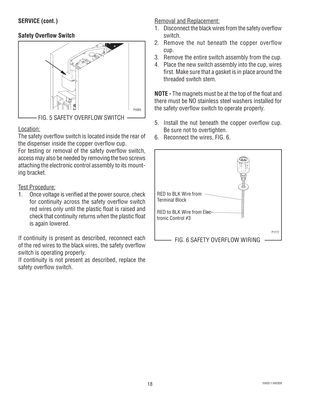 Bunn H5X service manual Service Safety Overflow Switch 