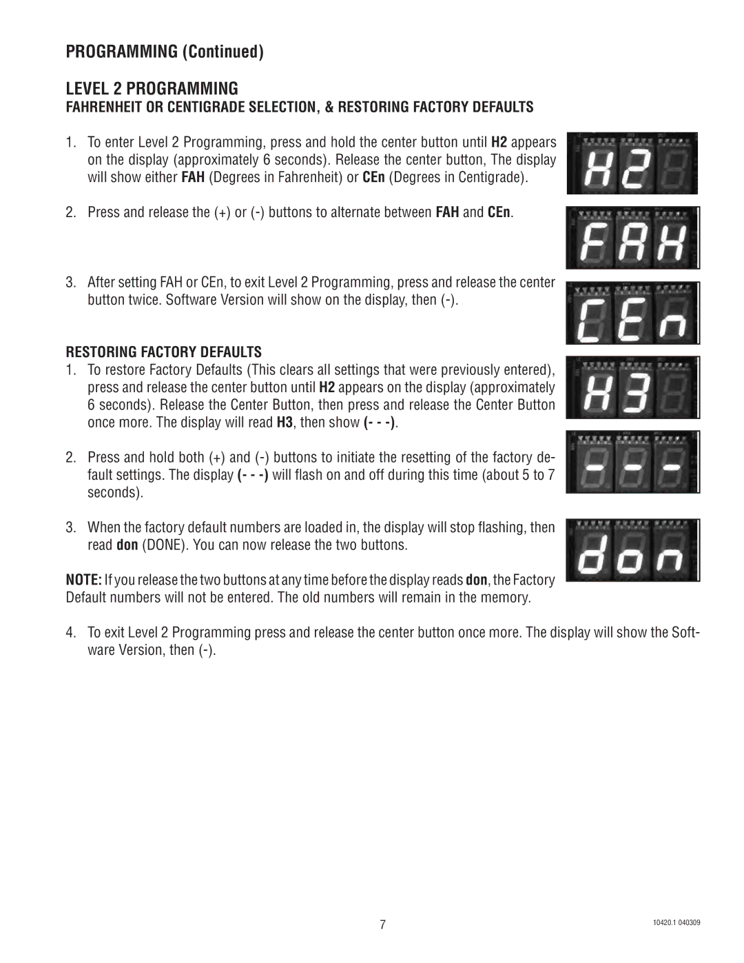 Bunn H5X service manual Level 2 Programming, Restoring Factory Defaults 