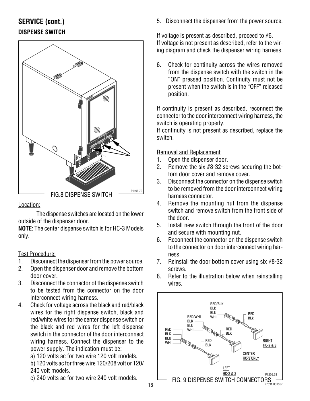 Bunn HC-2 HC-3 service manual Dispense Switch 