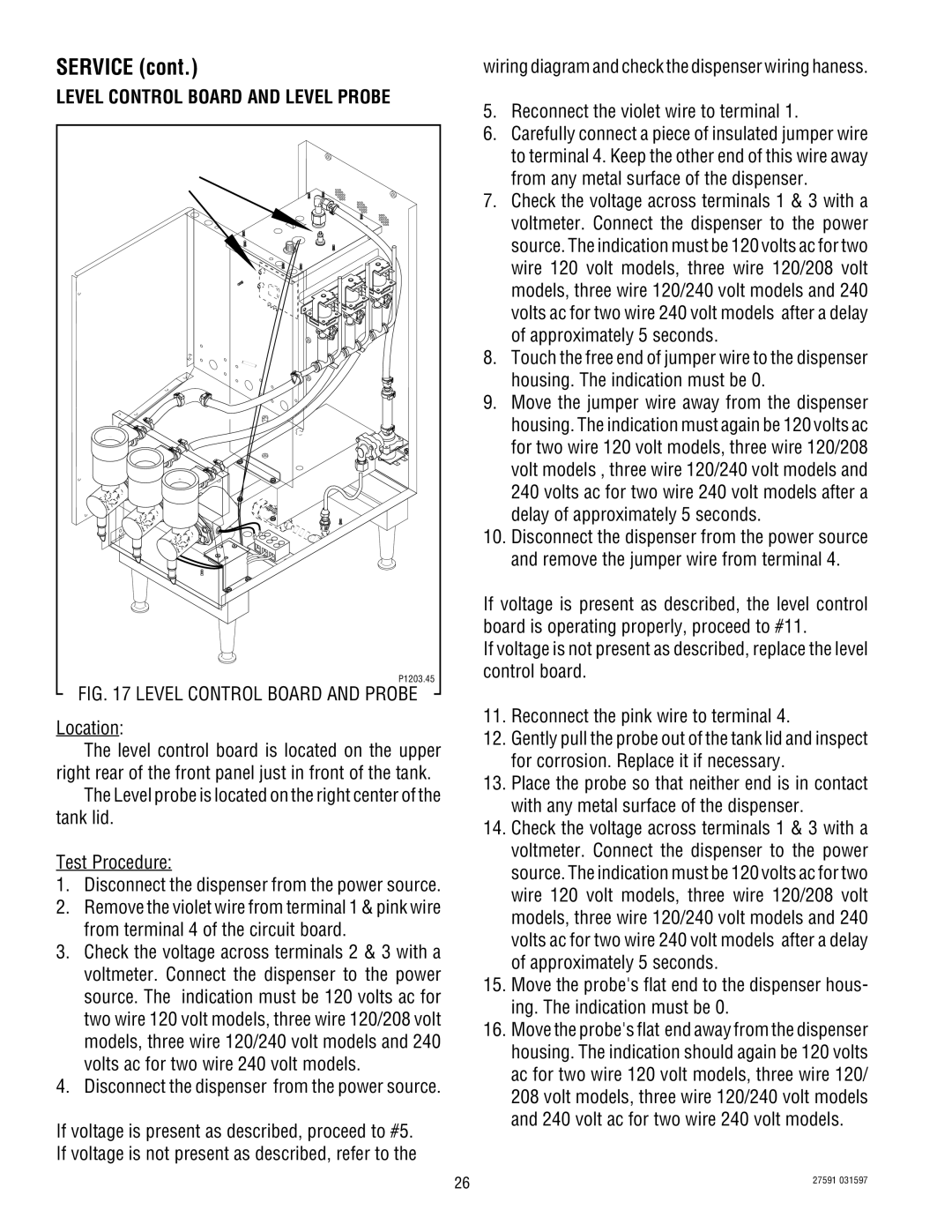 Bunn HC-2 HC-3 service manual Level Control Board and Level Probe, Level Control Board and Probe 